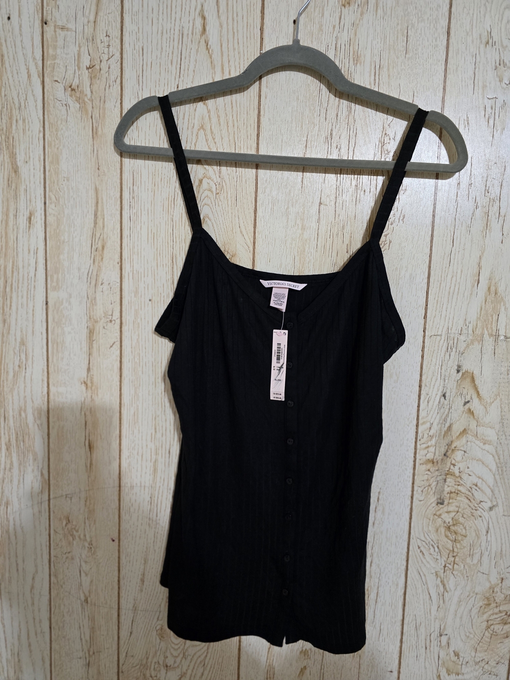 Victoriaโs Secret Black Ribbed Button Front Short Sleeve Top XL NWT